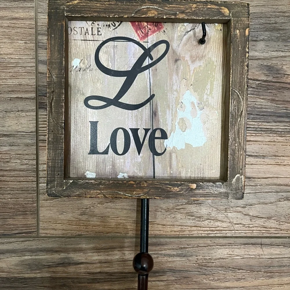 Rustic Love Wall Hook with Brown Frame